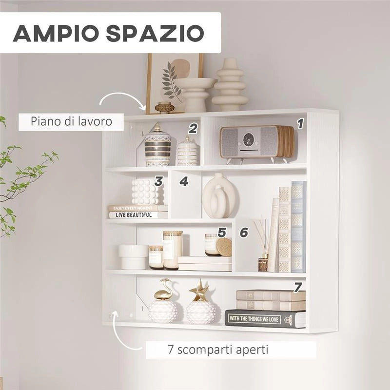 LIBRERIA A MURO MODERNA IN LEGNO A 4 LIVELLI 94X19.5X80 CM BIANCO
