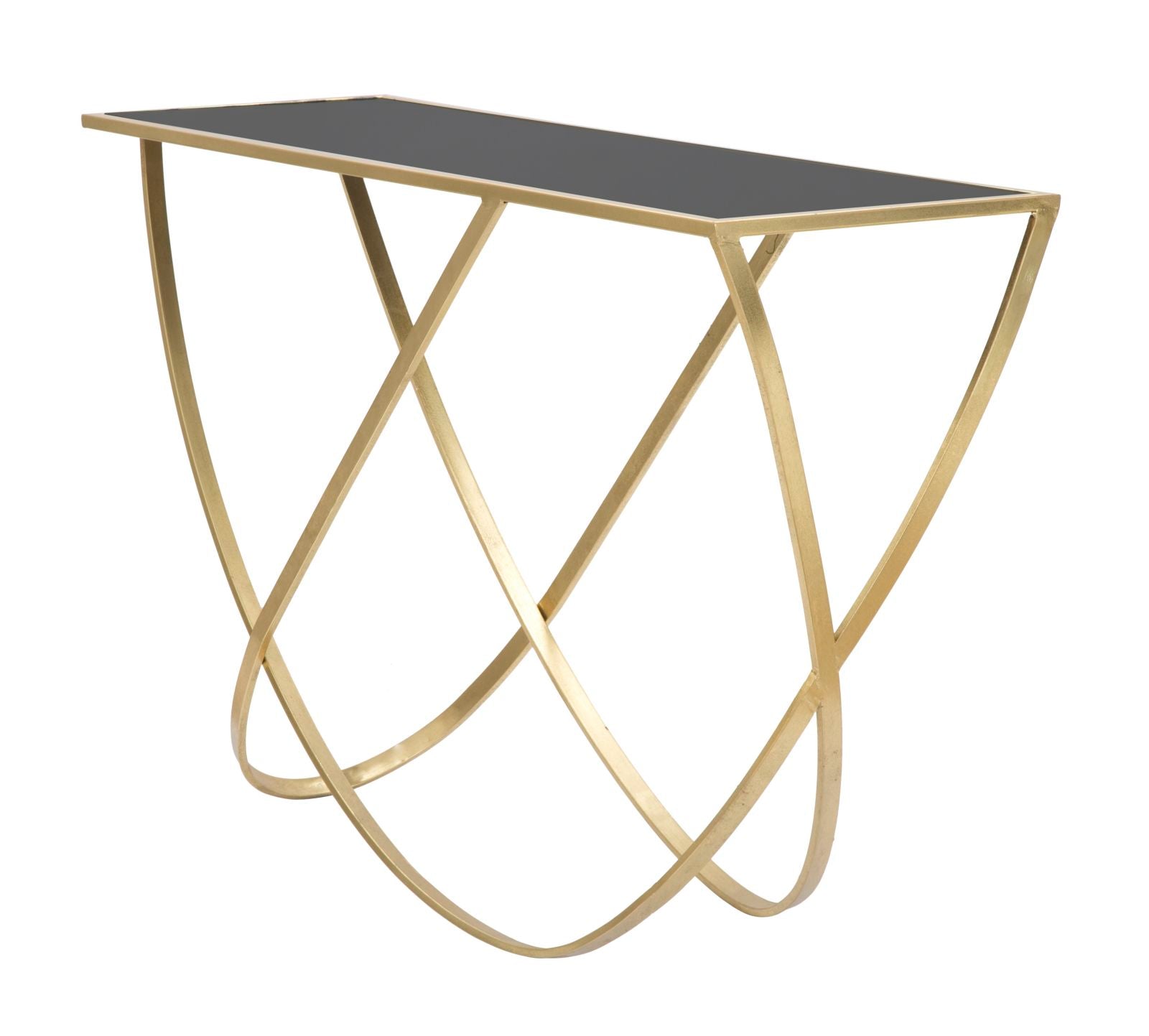 Console Ring 120x40x79 cm in Ferro MDF e Specchio Nero e Oro