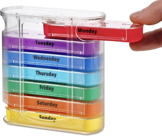 Organizzatore settimanale di medicinali, quattro volte al giorno, 1 dispenser con compartimenti AM/PM staccabili