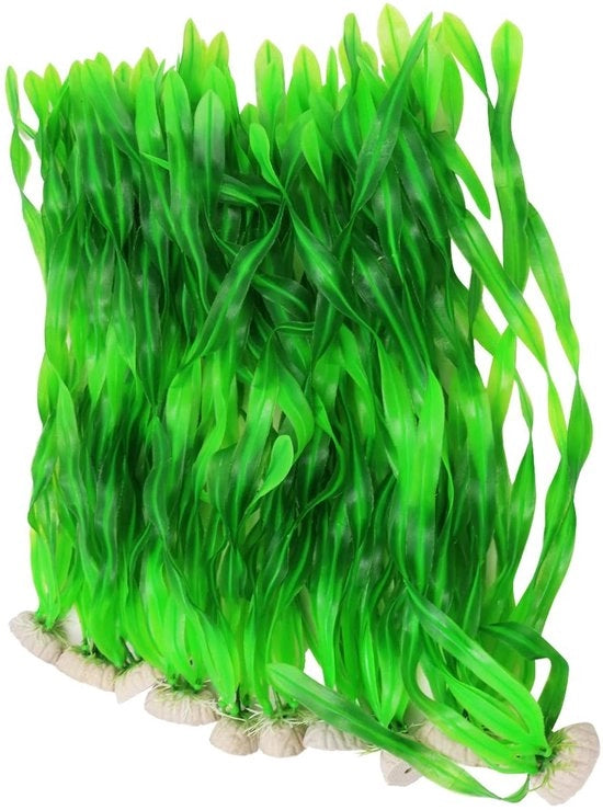 Set di piante artificiali per acquario da 10 - Piante in PVC resistenti - Decorazione per acquari dolci e salati - Sicure per i pesci - 35cm di altezza - Decorazione per acquario