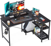 Scrivania a L con contenitori di archiviazione per piccoli spazi e supporto per monitor - Scrivania per ufficio domestico (nero, 120 x 80 cm)