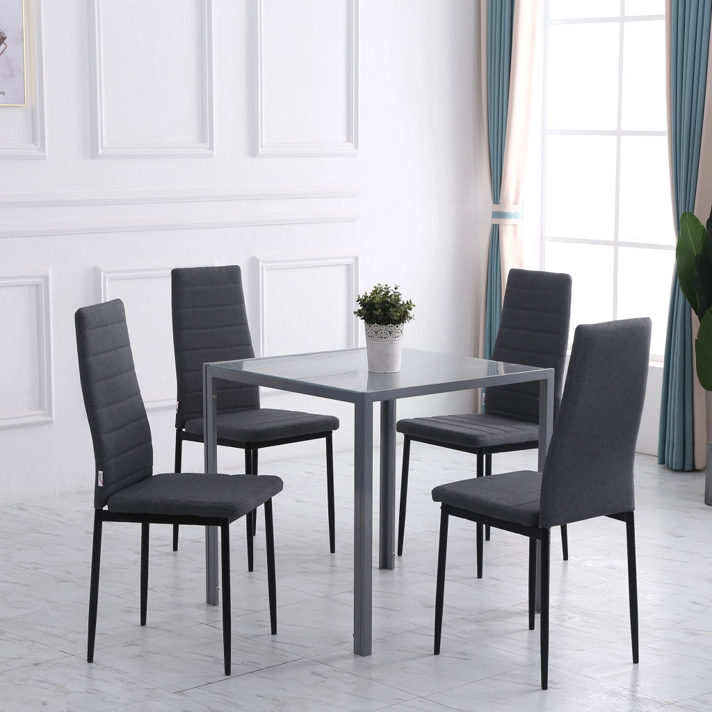 Set 4 Sedie Imbottite per Soggiorno o Sala da Pranzo, Sedie da Cucina Moderne, in Metallo e Tessuto Grigio