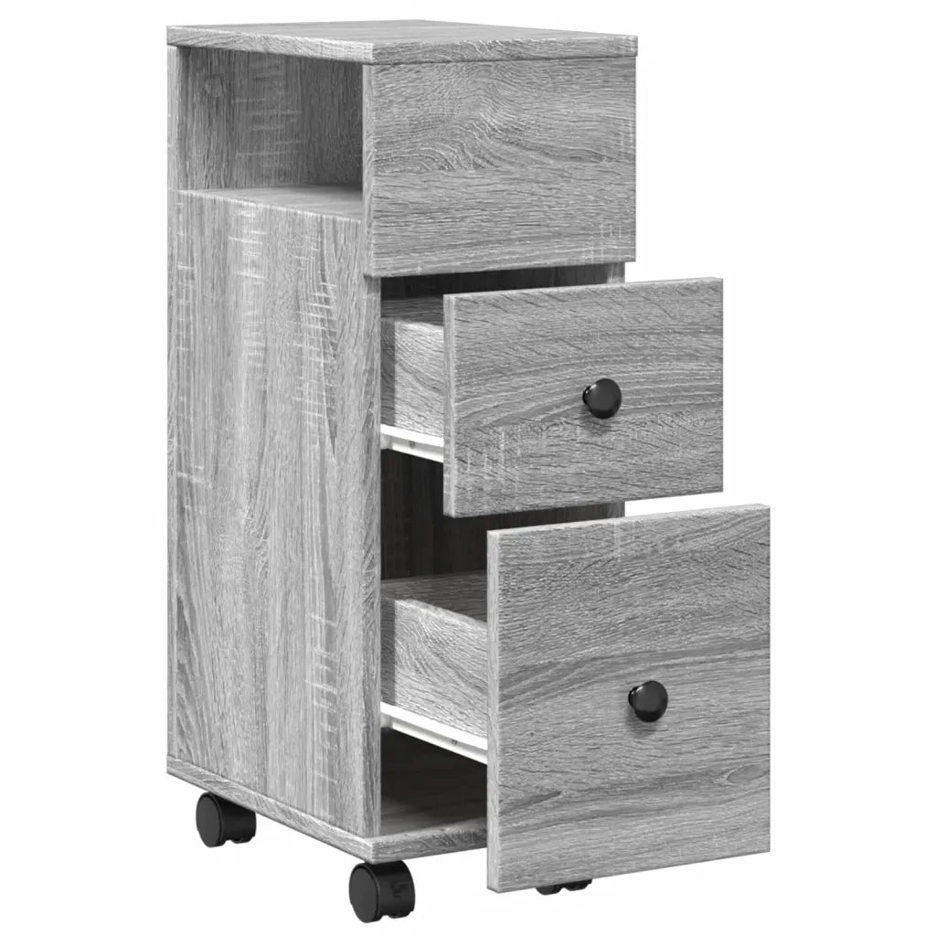 vidaXL Mobile da Bagno Stretto con Ruote Grigio Sonoma in Truciolato