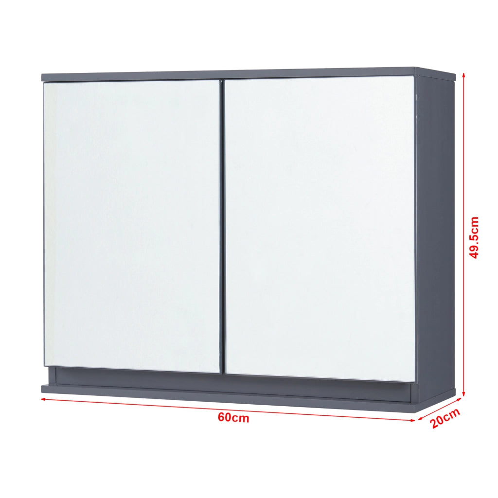Mobiletto da Parete Overath per Bagno con 2 Ante a Specchio 50x60x20 cm - Grigio [en.casa]