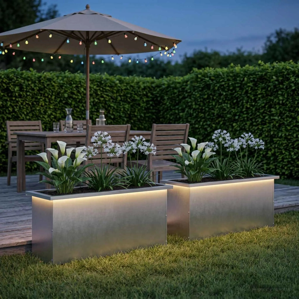 Fioriera da giardino con LED 2 pz Argento 30 x 100 x 30 cm 8008121