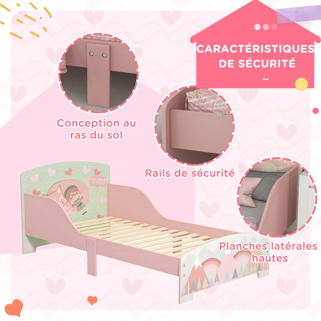 Letto per Bambino con Barriere di Sicurezza ¨C Zephmum ¨C 77x143x60 cm Rosa