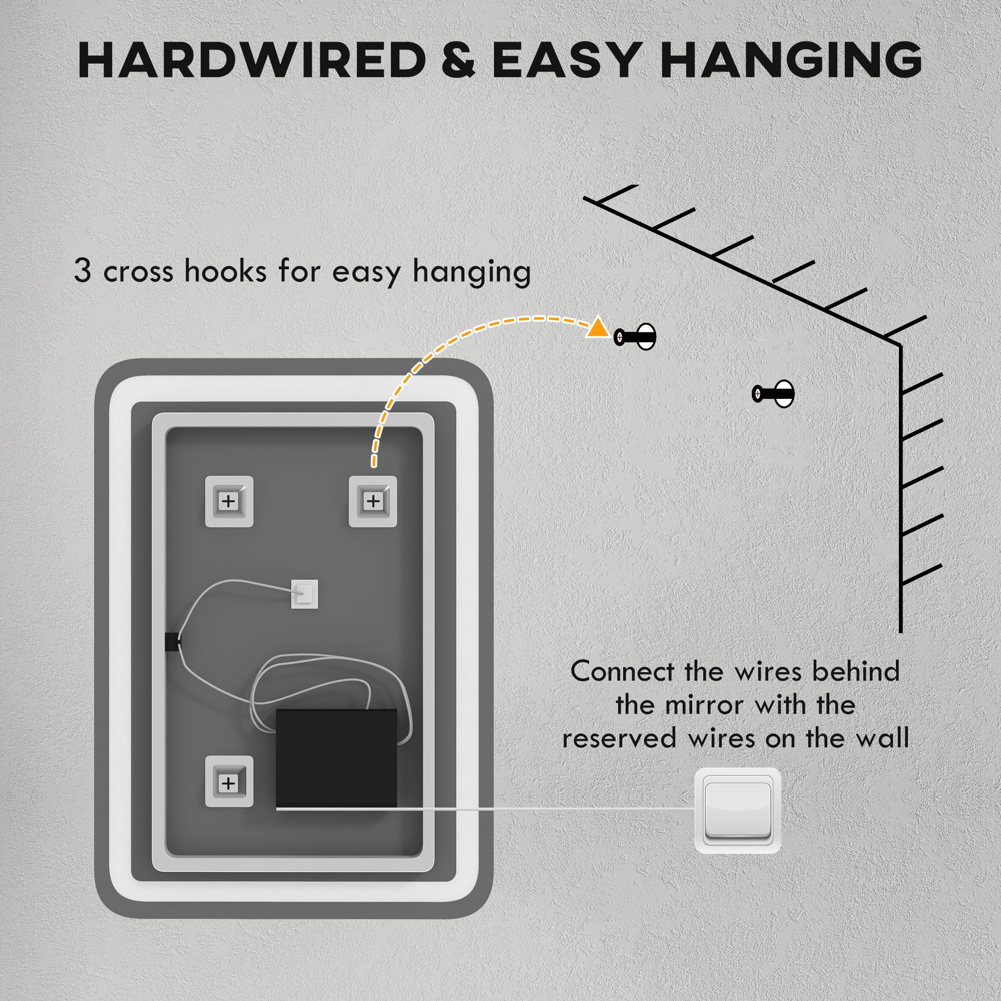 Specchio Bagno con LED a 3 Temperature e Interruttore Touch 70x50 cm Antiappannamento