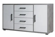 Credenza moderna 4 cassetti + 2 ante ossido+bianco cemento già montato L136 H78 P40