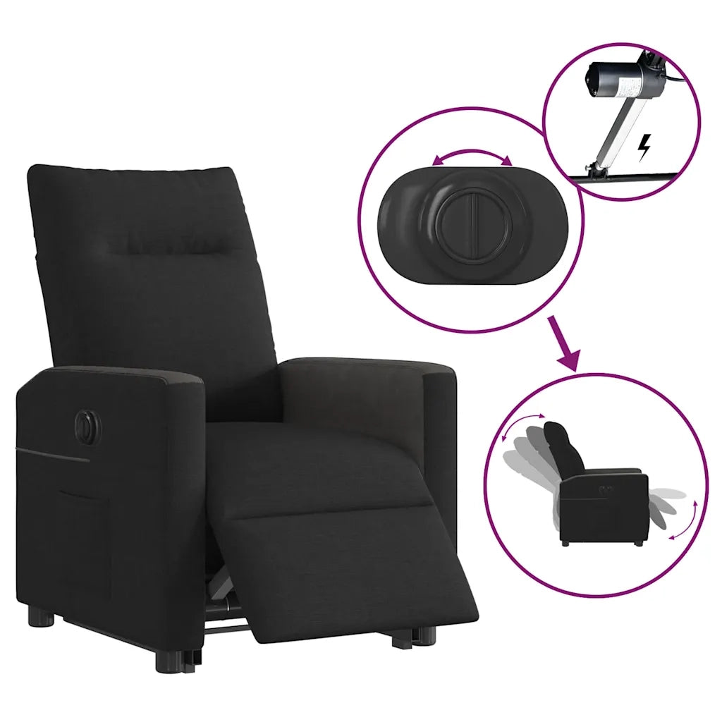 Poltrona | Sedia Relax Alzapersona Reclinabile Elettrica Nera in Tessuto