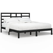 Letto matrimoniale | Letto per adulti | Giroletto Nero in Legno Massello 200x200 cm