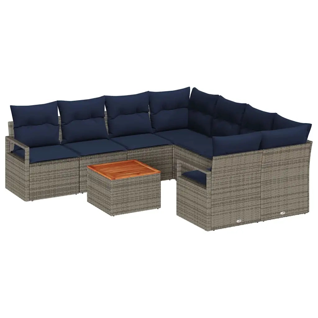 Set Divano da Giardino con cuscino 9 pcs Grigio polyrattan