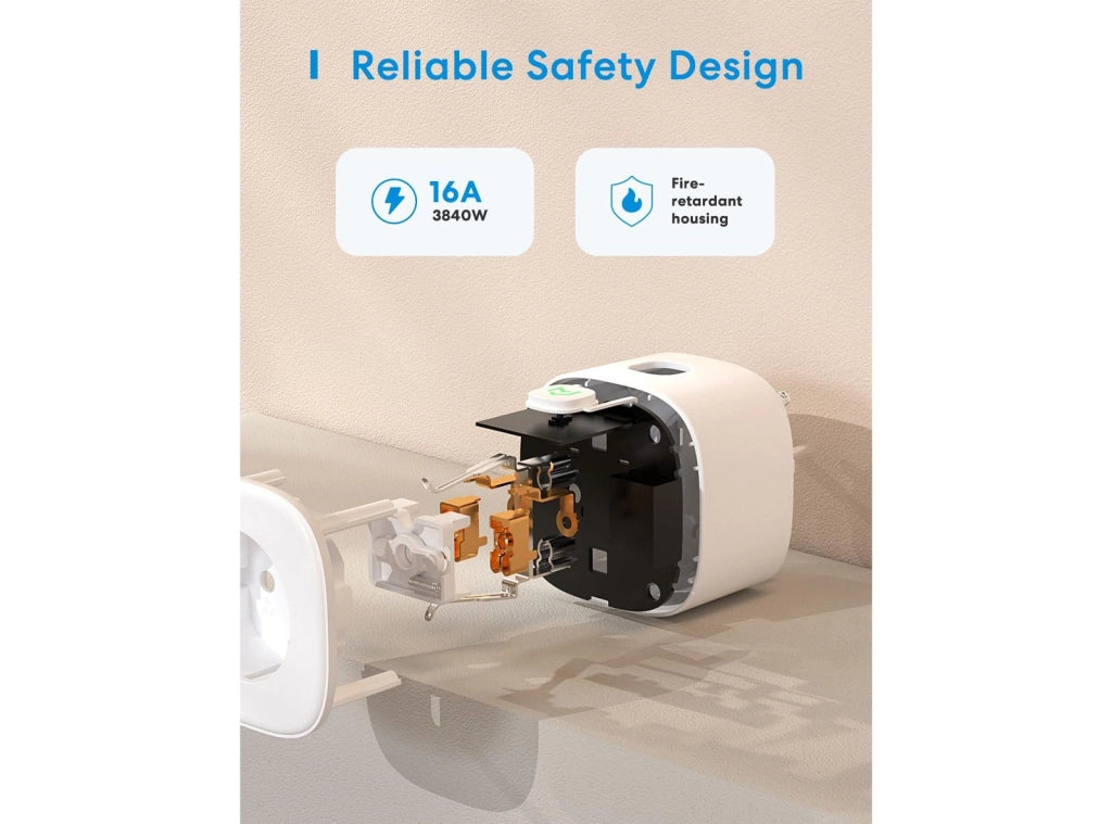 Meross Presa Smart WiFi 16A 3840W Presa Intelligente con Monitoraggio Consumi Timer e Controllo Vocale Compatibile con Alexa Google Home e SmartThings Tipo F (Schuko) Solo 2.4GHz