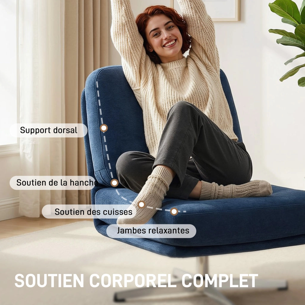 Poltrona girevole senza braccioli in tessuto chenille ¨C zephmum ¨C 70x87x84 cm blu scuro