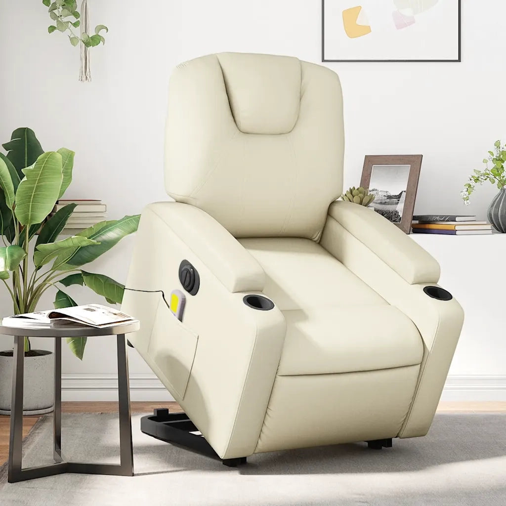 Poltrona Alzapersona Elettrica Reclinabile Crema in Similpelle 3204452