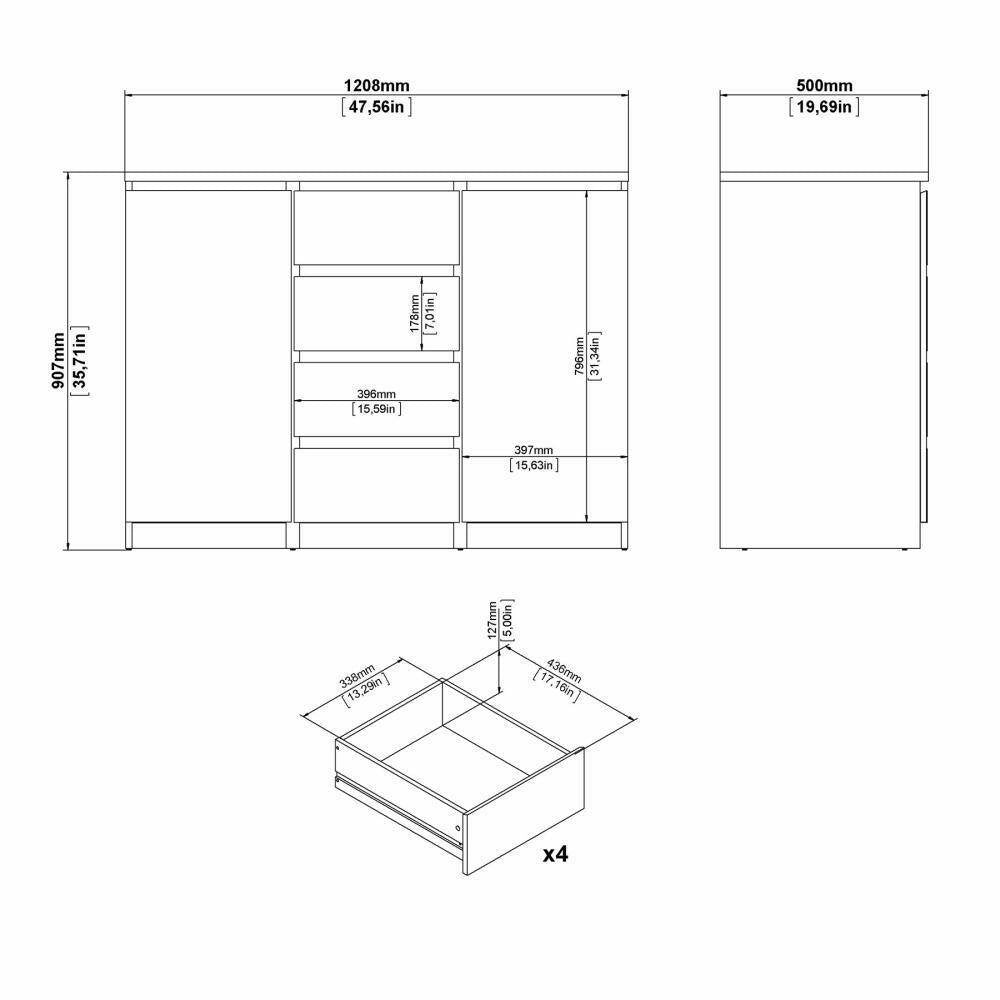 Credenza con ante e Angelika, colore bianco lucido, cm 120 x 90 x 50
