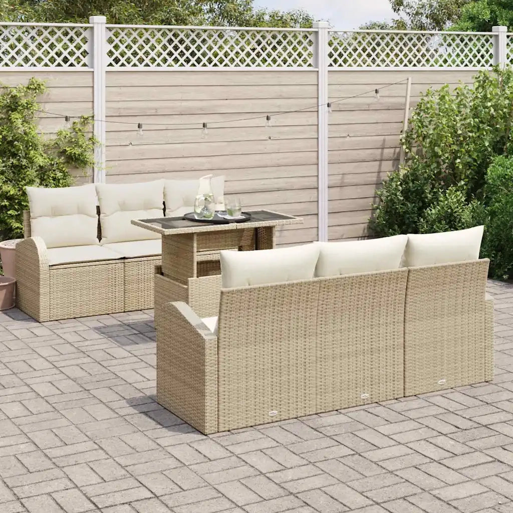 Set Divano da Giardino con cuscino 7 pcs Beige Poly Rattan