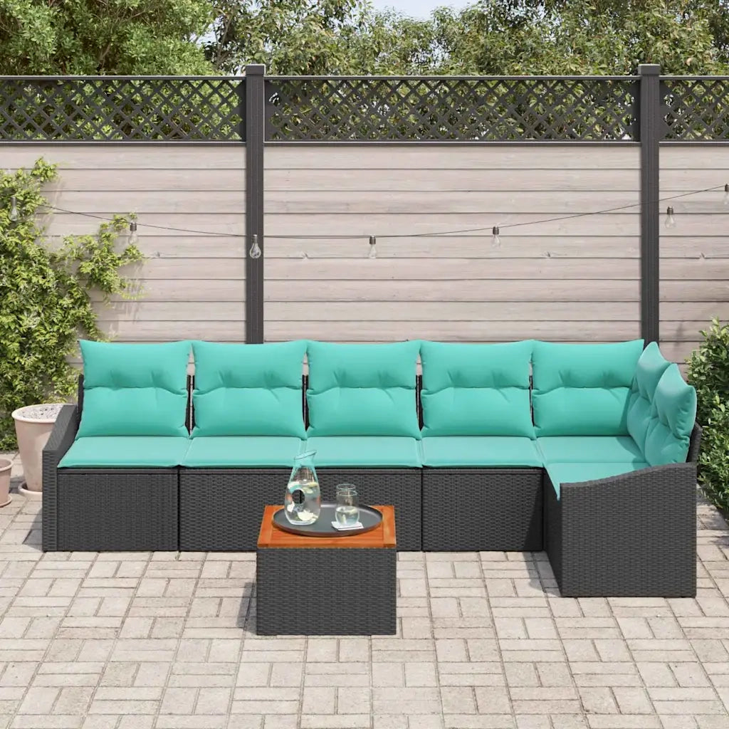 Set Divano da Giardino con cuscino 7 pcs Nero polyrattan