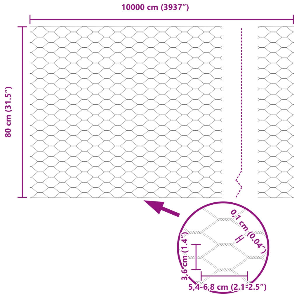 Recinzione Esagonale  0.8x100 m in Acciaio Zincato