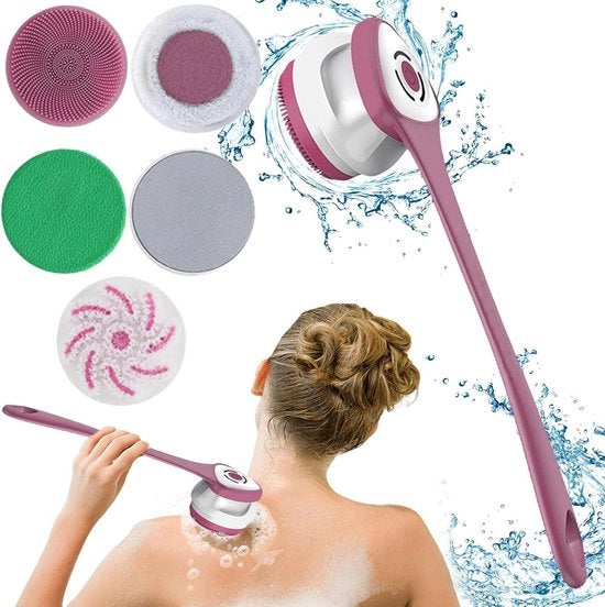 Scopa per il Corpo con 5 Accessori - Maniglia Lunga IP67 Impermeabile - 3 Velocità Scopa per la Spa Doccia Peeling Massage.