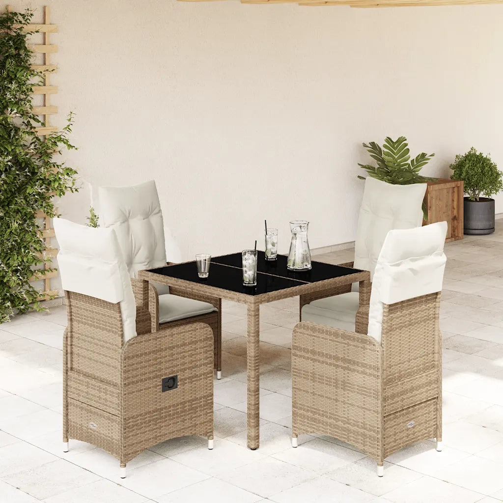 Set da BistrÃ² da Giardino 5 pz con Cuscini Beige in Polyrattan