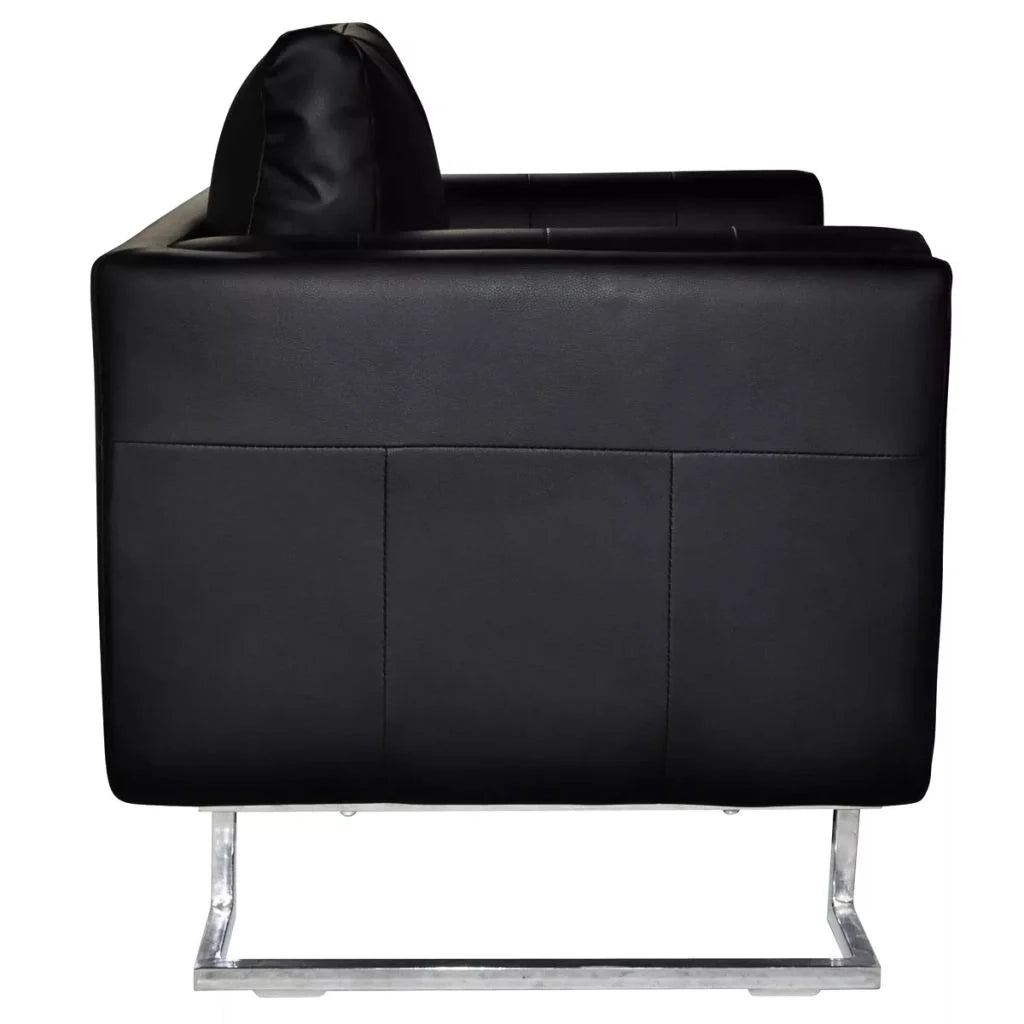 Poltrona sedia design lounge sedile club divano cubo da soggiorno con gambe cromate in pelle sintetica nera 1102044/3
