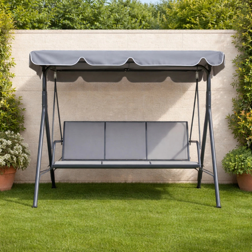 Dondolo da giardino Eden, 3 posti (170x107,5x151,5 cm), struttura in acciaio, seduta in textilene