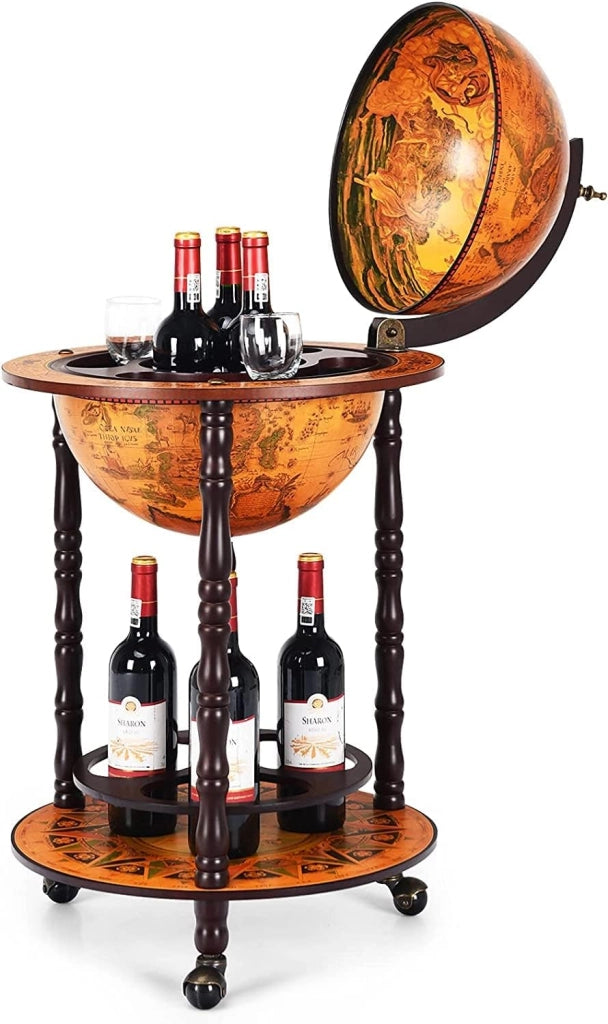 Mappamondo Bar con Ruote Mobile Porta Liquori, con Stile Retrò (Marrone 47 x 47 x 90 cm)