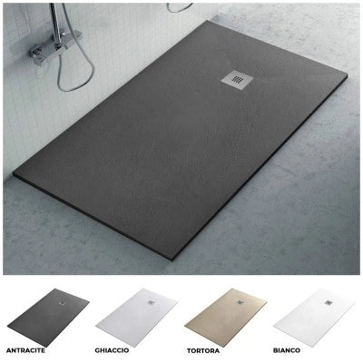 Piatto doccia 80x120 cm antracite effetto pietra in resina riducibile Karen