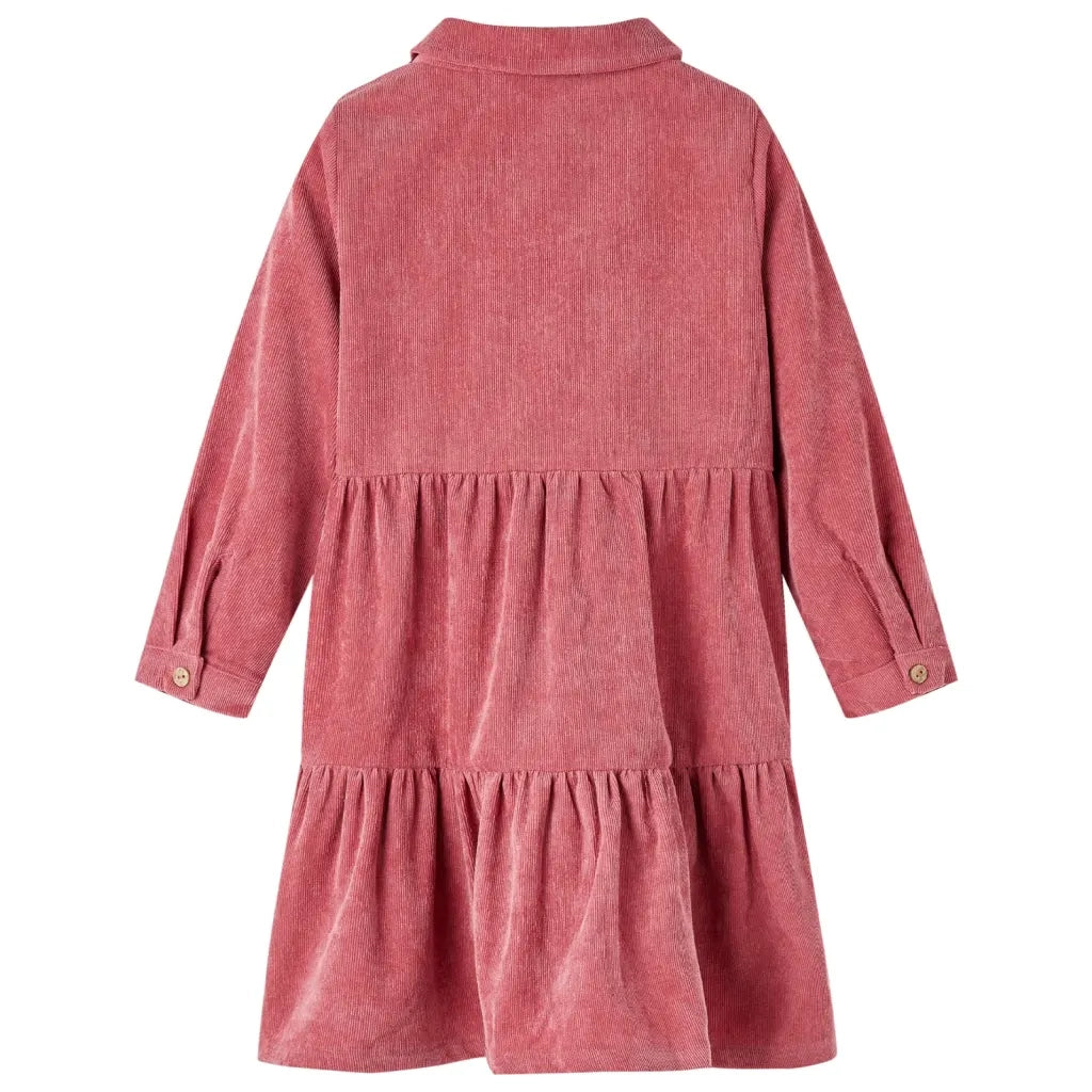 Abito da Bambina con Maniche Lunghe in Velluto a Coste Rosa Antico 92 CFW4241274
