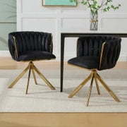 Set da 2 Sedie Girevoli a 180° con Supporto Lombare Ergonomico e Rivestimento Effetto Velluto, 56x50x70 cm, Nero