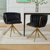 Set da 2 Sedie Girevoli a 180° con Supporto Lombare Ergonomico e Rivestimento Effetto Velluto, 56x50x70 cm, Nero
