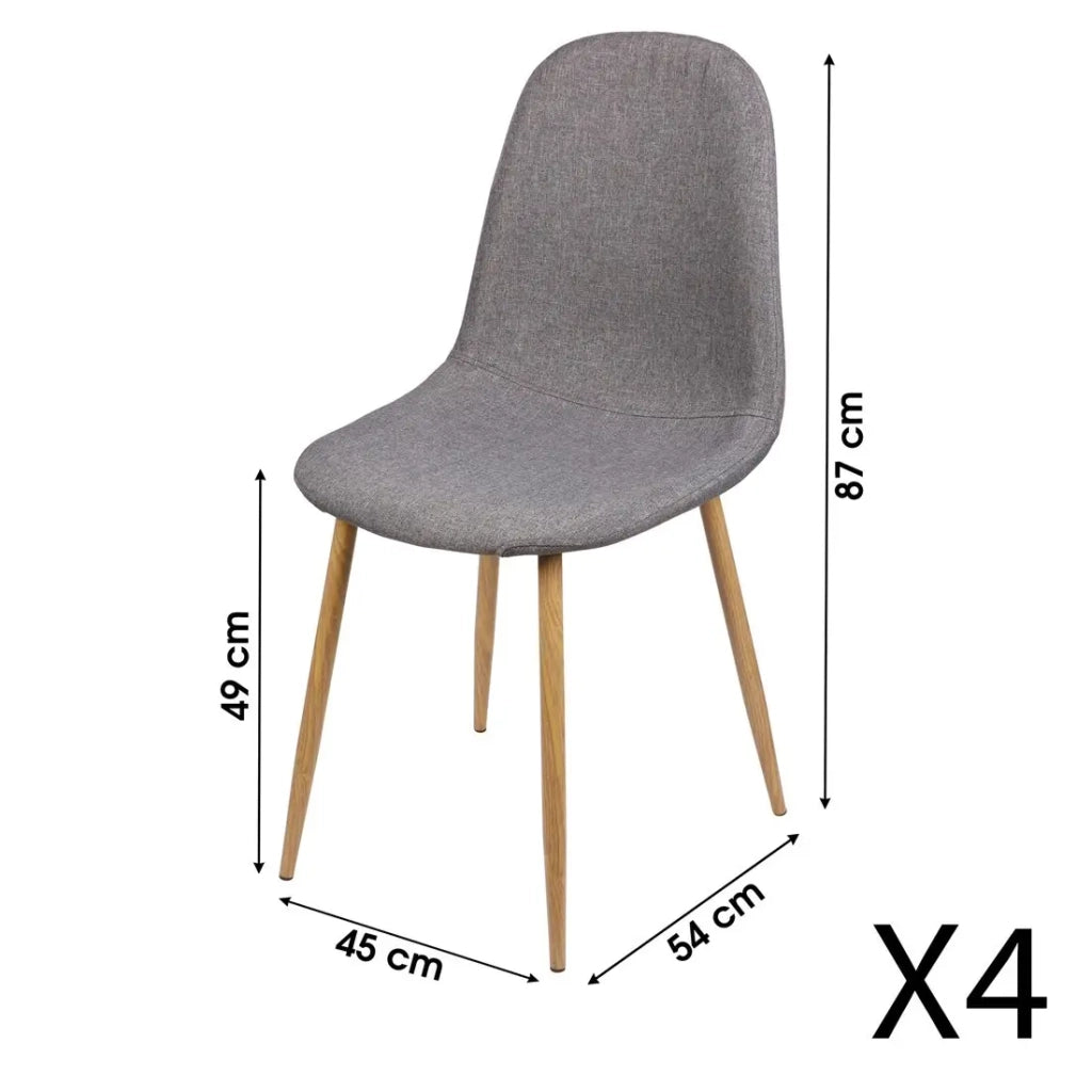Set di 4 sedie in tessuto grigio scuro con gambe in metallo effetto legno – 45x87x54 cm, altezza seduta 49 cm – Collezione NORDICA
