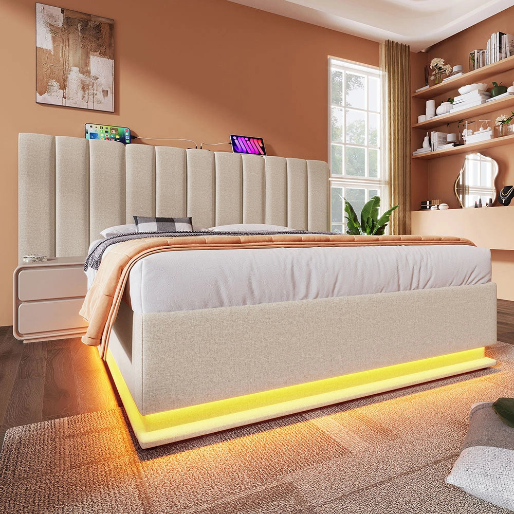 Letto matrimoniale 160x200 - Xylo - Con comando App, LED, USB-C, materasso e cassone