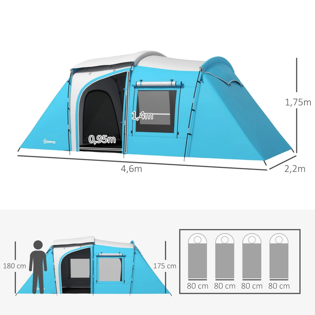 Tenda da Campeggio 3-4 Persone 2 Camere ¨C zephmum ¨C Grigio 460x220x175 cm