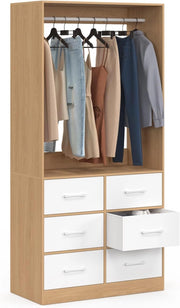 guardaroba L. 80 cm UPPAH con 6 cassetti in legno in faggio e bianco