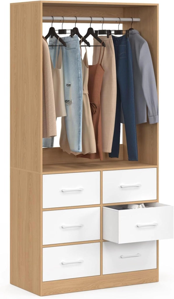 guardaroba L. 80 cm UPPAH con 6 cassetti in legno in faggio e bianco