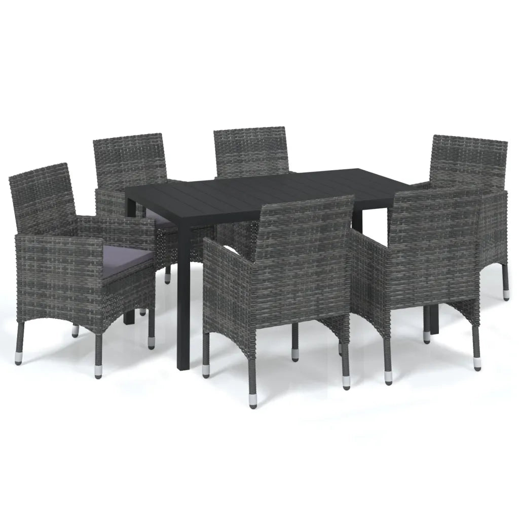 Set da Pranzo per Giardino 7 pz con Cuscini Polyrattan Grigiocod mxl 69772