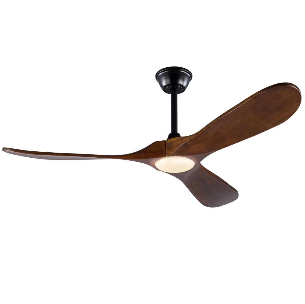 Ventilatore da soffitto con luce 52'' a 3 pale in legno, nero e noce scuro