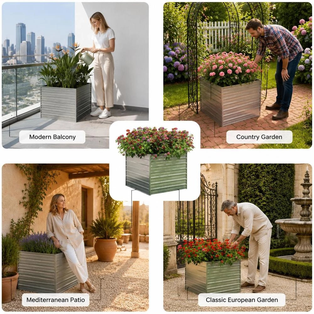 Garden Raised Bed 100x100x77 Cm Galvanized Steel Silver