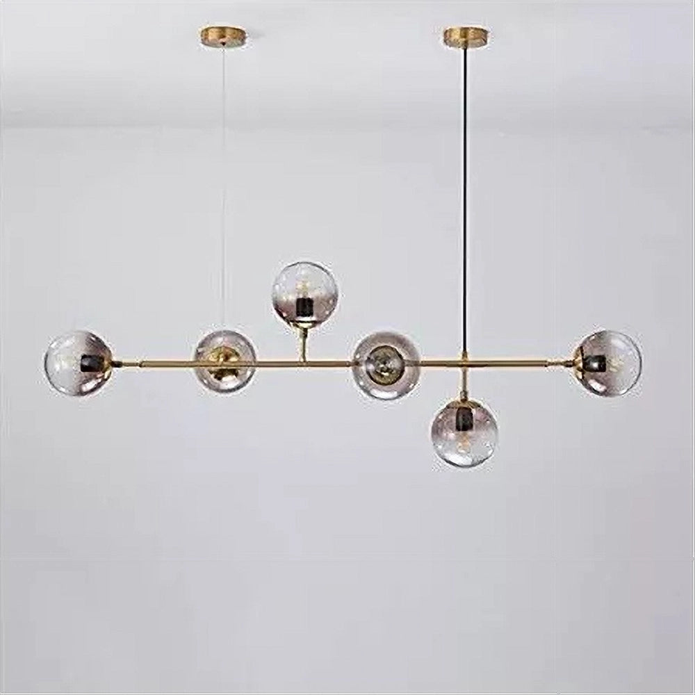 Trade Shop - Lampadario Sospensione 6 Sfere Attacco E27 In Vetro Lampada In Metallo Oro 71645 -