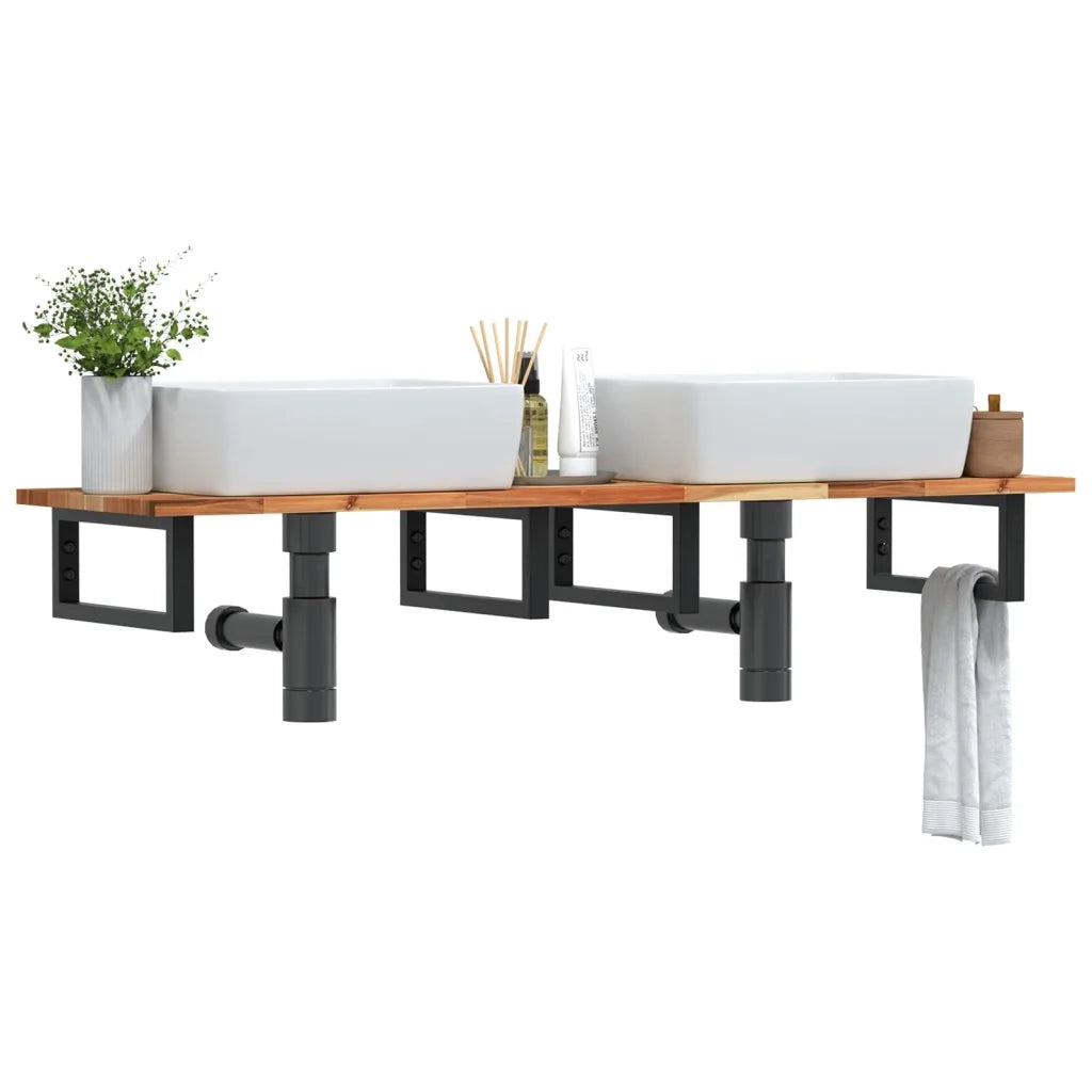 Ripiano a Parete per Lavabo in Acciaio e Massello di Acacia 3302725