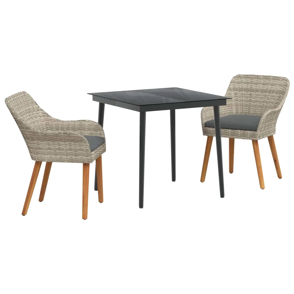 Set da Pranzo per Giardino 3 pz | Set Salotto da Giardino Grigio chiaro polyrattan