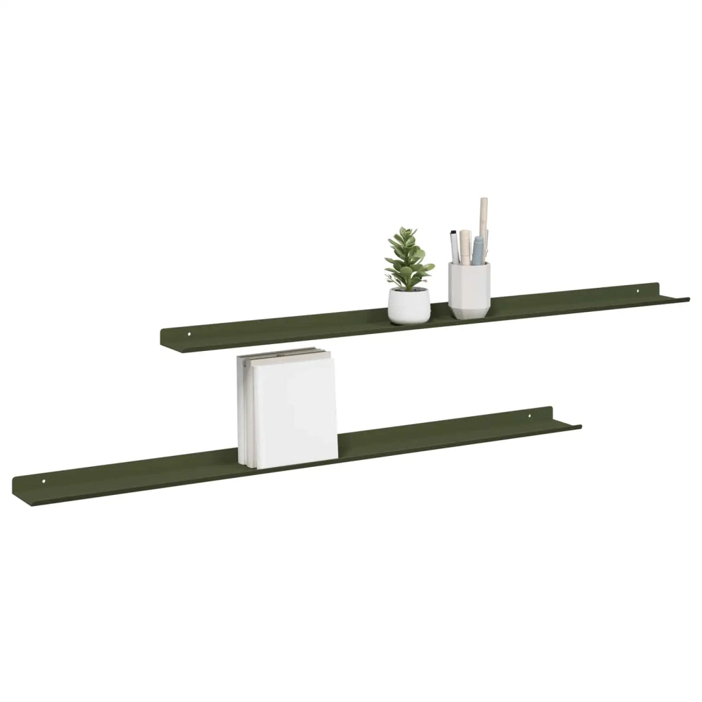 2 pz Mensola | Ripiano | Scaffale sospesa Verde oliva 100 x 9 x 2,5 cm Acciaio