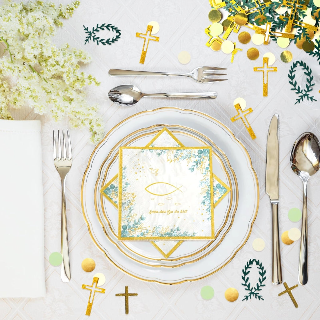 Set per decorazioni per battesimo: 12 lanterne, 20 tovaglioli, 100 coriandoli
