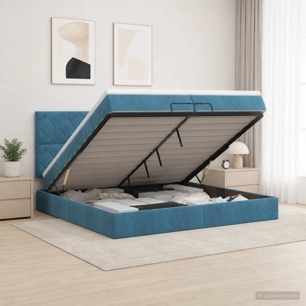 Letto ottomano con materasso Blu Scuro 200 x 200 cm Velluto 3457819
