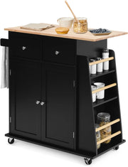Credenza, Carrello di Servizio con Ruote Regolabile con Portaspezie a 3 Livelli, Armadio in Cucina con 2 Cassetti e 2 Porte, 2 Colori, 88x45x89,5cm
