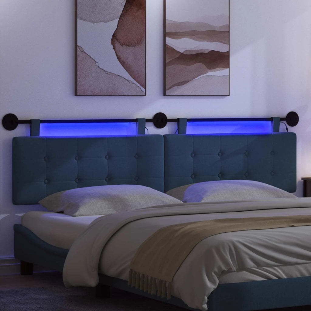 Testiera sospesa Con luce LED Blu Tessuto