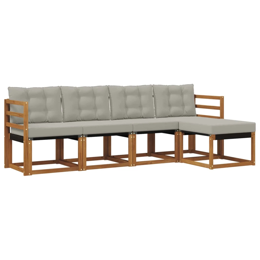 Set di divani da esterno 5 pcs Grigio Naturale e Chiaro