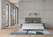 Letto matrimoniale con rete 160x190 bianco frassino cuscini similpelle cappuccino Egos Annalisa