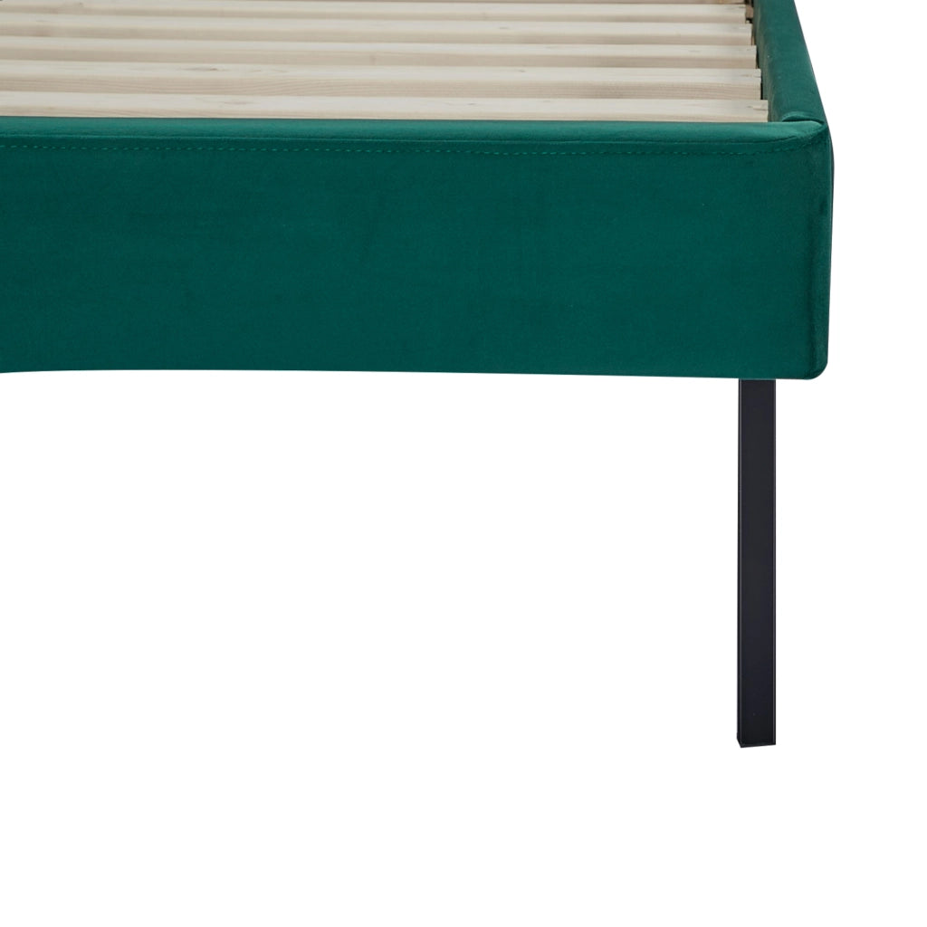 Letto Singolo Porvoo con Testiera e Materasso 90x200 cm Rivestimento in Velluto - Verde Scuro [en.casa]